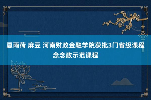 夏雨荷 麻豆 河南财政金融学院获批3门省级课程念念政示范课程