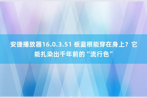 安捷播放器16.0.3.51 板蓝根能穿在身上？它能扎染出千年前的“流行色”